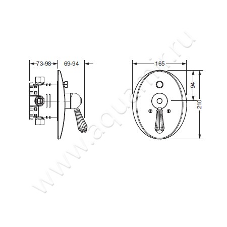 Встраиваемый смеситель для ванны Joerger Delphi Deco 129.20.115.011-11 размеры