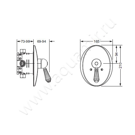 Встраиваемый смеситель для душа Joerger Delphi Deco 129.20.225.065-11 размеры