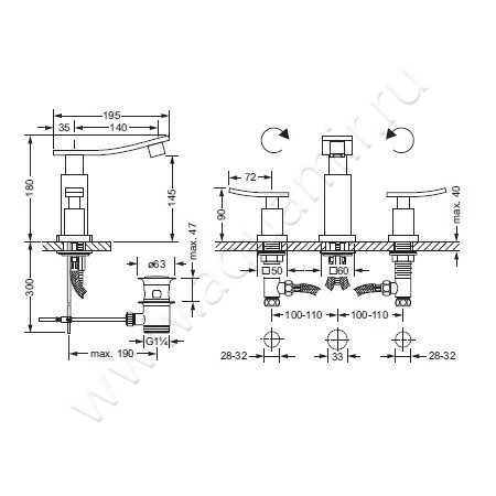 Смеситель для раковины Joerger Empire II 628.30.800.020 размеры