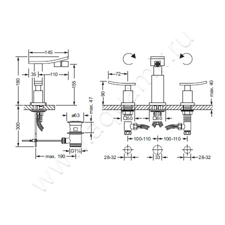 Смеситель для биде Joerger Empire II 628.30.600.066 размеры