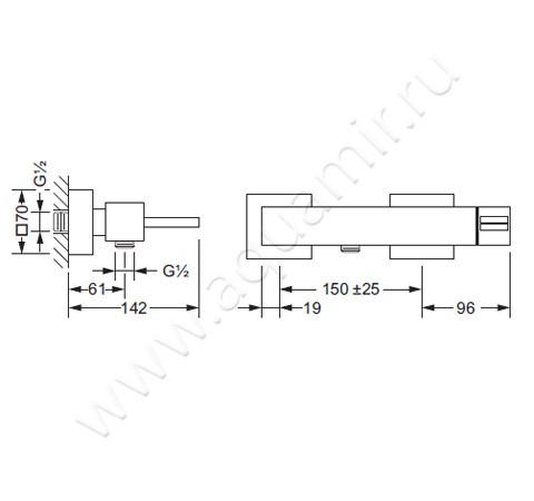 Смеситель для душа Joerger Empire II 628.20.600.066 размеры