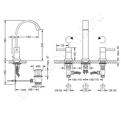 Смеситель для раковины Joerger Empire Royal 627.30.800.065 размеры