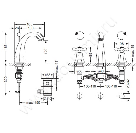 Смеситель для раковины Joerger Ramses 611.30.300.000 размеры