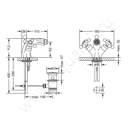 Смеситель для биде Joerger Ramses 611.10.100.065 размеры