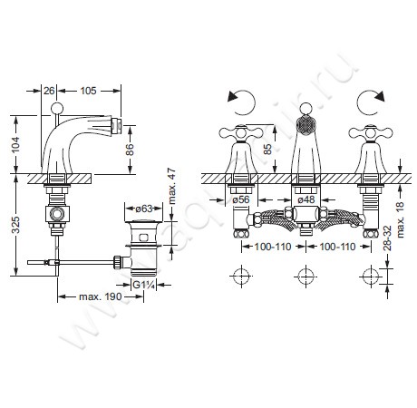 Смеситель для биде Joerger Ramses 611.30.100.002 размеры