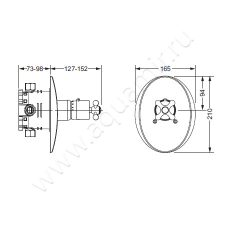 Встраиваемый смеситель термостатический Joerger Ramses 611.40.455.000 размеры