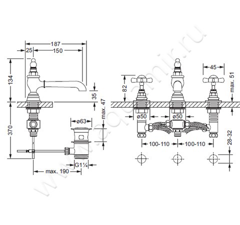 Смеситель для раковины Joerger 1909 629.30.300.011 размеры