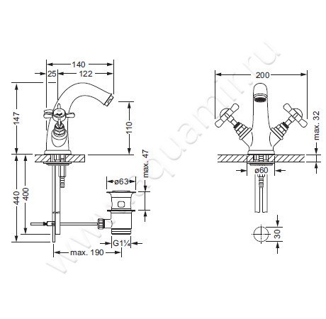 Смеситель для раковины Joerger 1909 629.10.300.000 размеры