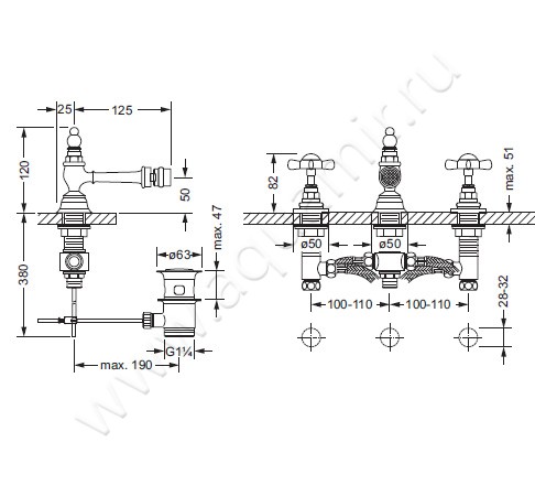 Смеситель для биде Joerger 1909 629.30.100.020 размеры