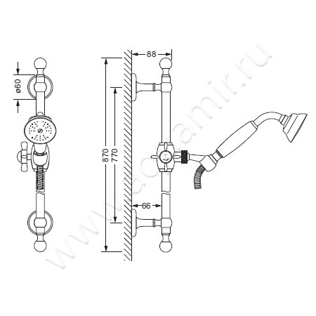 Душевой гарнитур Joerger 1909 629.13.300.000 размеры