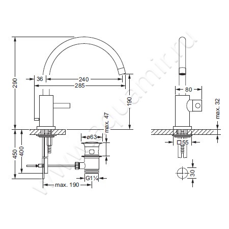 Смеситель для раковины Joerger Charleston Square 634.10.353.011 размеры