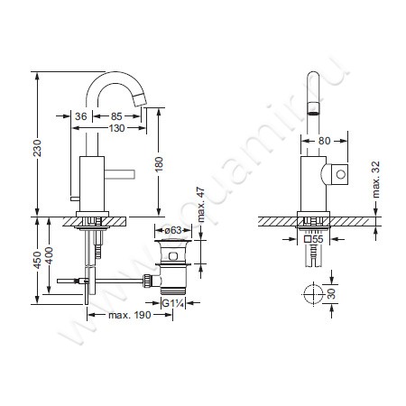 Смеситель для раковины Joerger Charleston Square 634.10.222.020 размеры