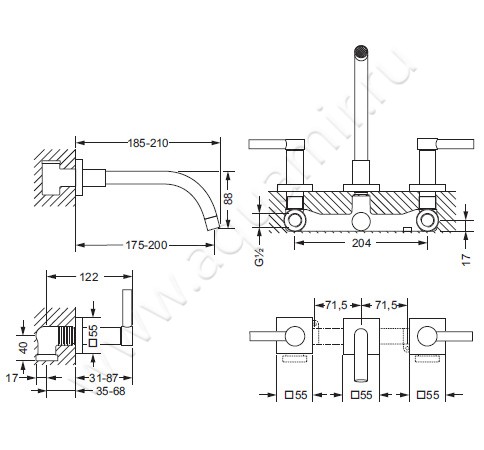 Смеситель для раковины Joerger Charleston Square 634.30.360.011 размеры