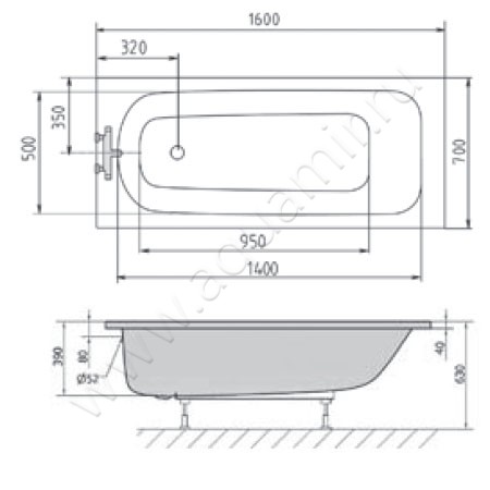 Акриловая ванна Alpen Laura 24611 размеры