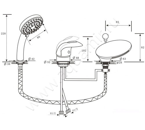 Смеситель для ванны Alpen Niagara Delux AS1104B размеры
