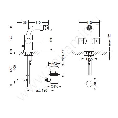 Смеситель для биде Joerger Charleston Square 634.10.100.000 размеры