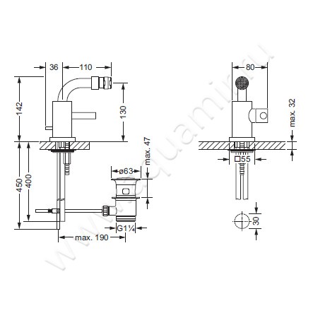 Смеситель для биде Joerger Charleston Square 634.10.111.066 размеры