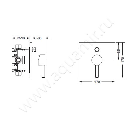 Встраиваемый смеситель для ванны Joerger Charleston Square 634.20.115.000 размеры