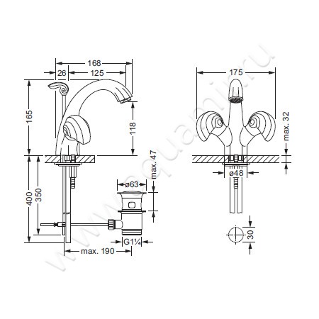 Смеситель для раковины Joerger Muschel 601.10.300.002 размеры
