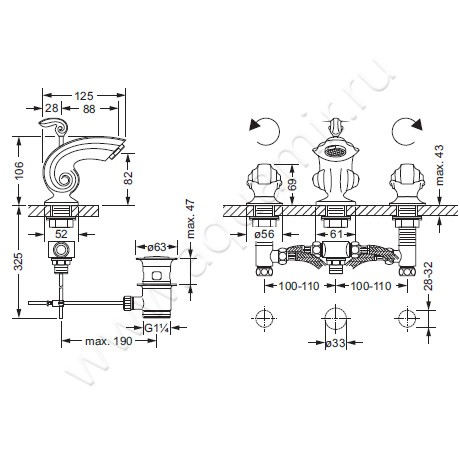 Смеситель для раковины Joerger Muschel 601.30.200.040 размеры