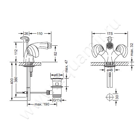 Смеситель для биде Joerger Muschel 601.10.100.002 размеры