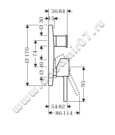 Однорычажный смеситель для ванны/душа Hansgrohe Axor Starck 10416000 размеры
