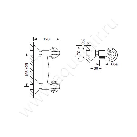 Смеситель для душа Joerger Muschel 601.20.200.011 размеры