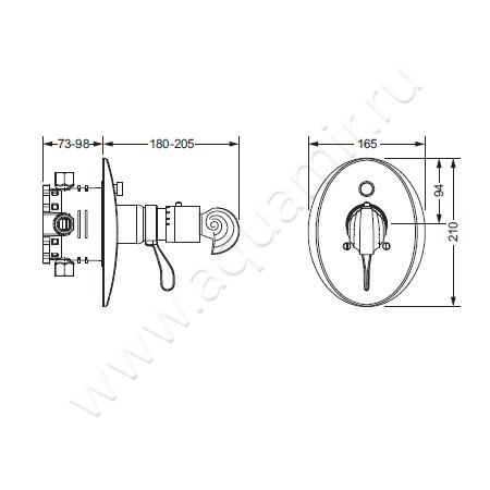 Встраиваемый смеситель термостатический Joerger Muschel 601.40.375.066 размеры