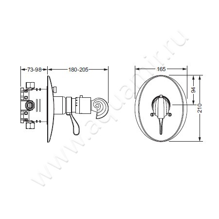 Встраиваемый смеситель термостатический Joerger Muschel 601.40.355.011 размеры