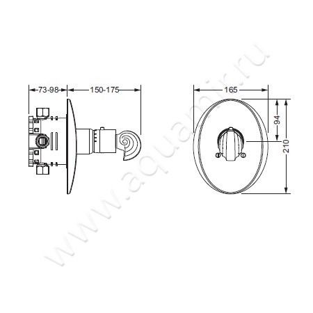 Встраиваемый смеситель термостатический Joerger Muschel 601.40.455.065 размеры