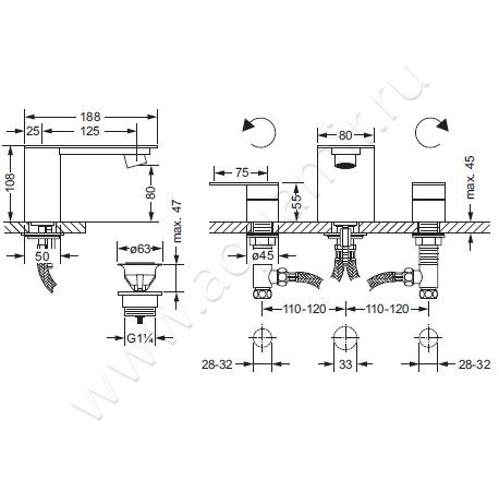 Смеситель для раковины Joerger Plateau 630.30.300.000 размеры