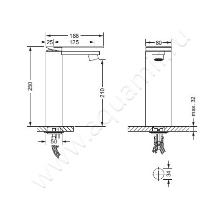 Смеситель для раковины Joerger Plateau 630.10.332.040 размеры