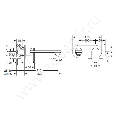 Встраиваемый смеситель для раковины Joerger Plateau 630.20.360.000 размеры