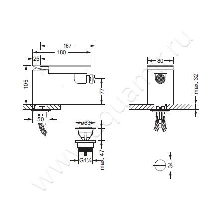 Смеситель для ванны Joerger Plateau 630.40.100.065 размеры
