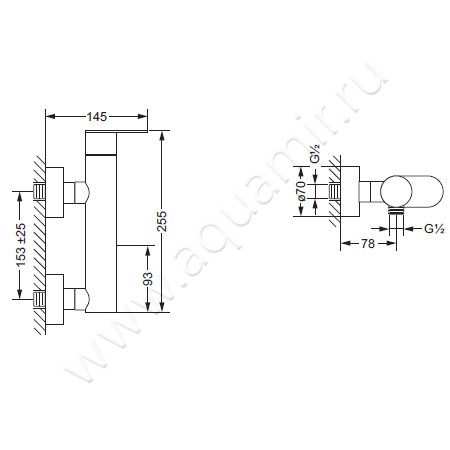 Смеситель для душа Joerger Plateau 630.20.600.000 размеры