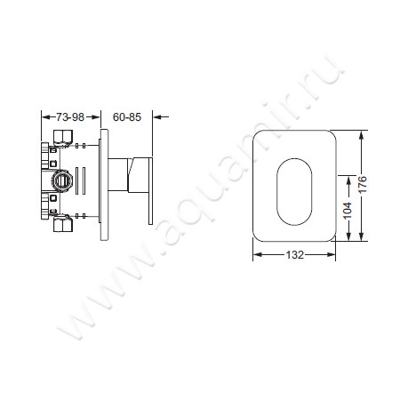 Встраиваемый смеситель для душа Joerger Plateau 630.20.225.065 размеры