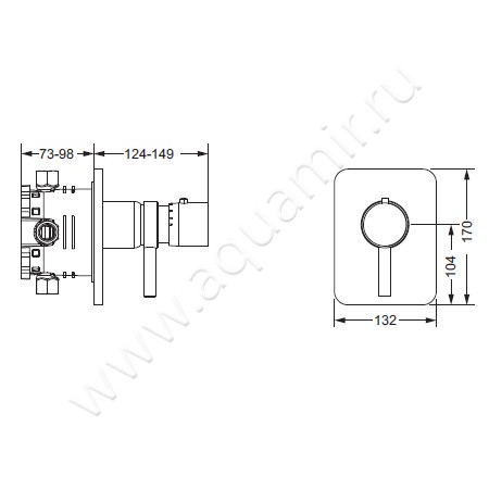 Встраиваемый смеситель термостатический Joerger Plateau 630.40.355.065 размеры