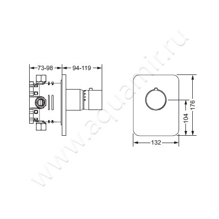 Встраиваемый смеситель термостатический Joerger Plateau 630.40.455.065 размеры