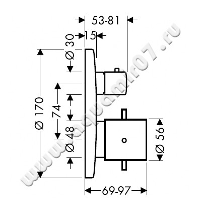 Термостатический смеситель для душа Hansgrohe Axor Starck 10700000 размеры