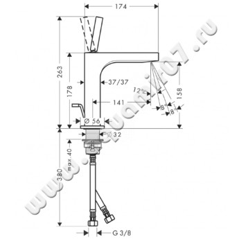Смеситель для раковины Hansgrohe Axor Citterio 39031000 размеры