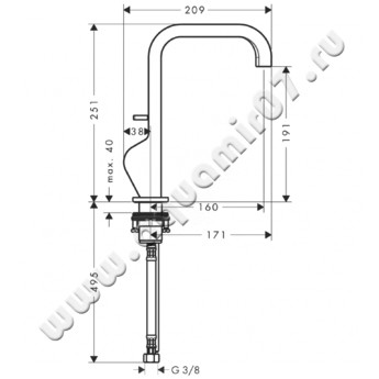 Смеситель для раковины Hansgrohe Axor Citterio 39034000 размеры