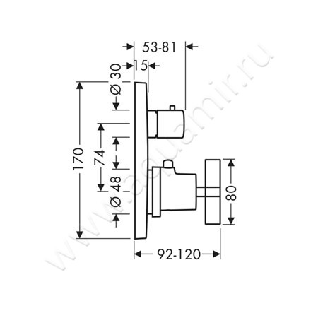 Термостатический смеситель для душа Hansgrohe Axor Citterio 39705000 размеры