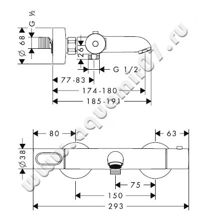Термостатический смеситель для ванны/душа Hansgrohe Axor Citterio M 34435000 размеры