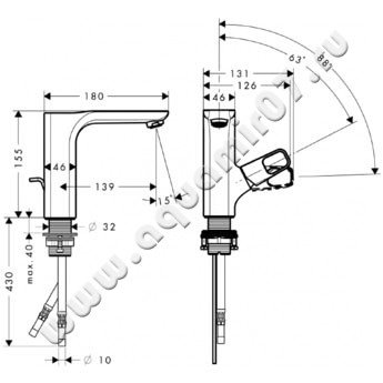 Смеситель для раковины Hansgrohe Axor Urquiola 11020000 размеры