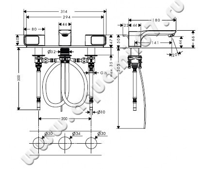 Смеситель для раковины Hansgrohe Axor Urquiola 11040000 размеры