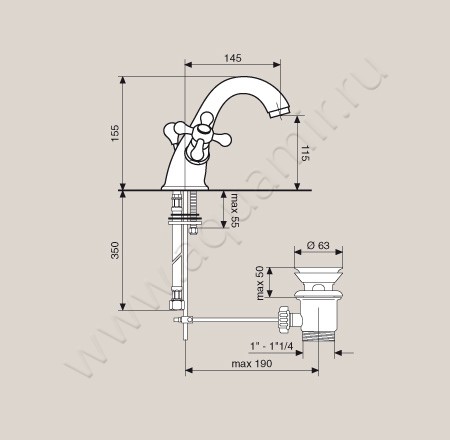 Смеситель для раковины Emmevi Deco classic BR 12013 размеры