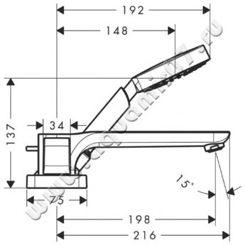 Смеситель для ванны Hansgrohe Axor Urquiola 11443000 размеры