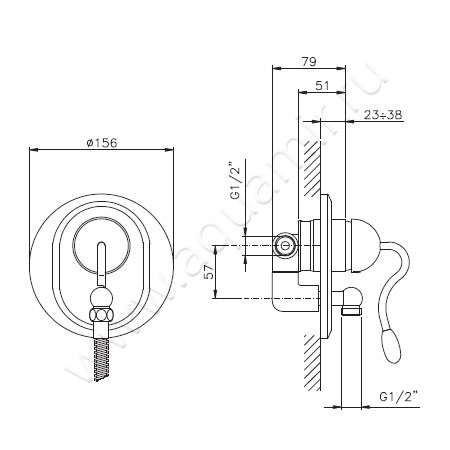 Встраиваемый смеситель для ванны Nicolazzi Signal 3466CR20 размеры