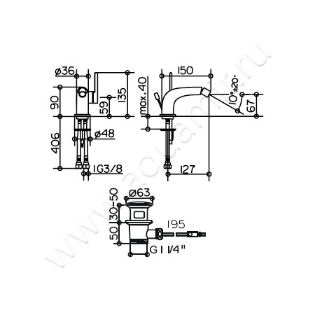 Смеситель для биде Keuco Edition 400 51509010000 размеры