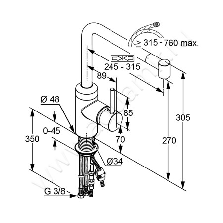 Однорычажный смеситель для кухни Kludi L-INE 428210577 размеры